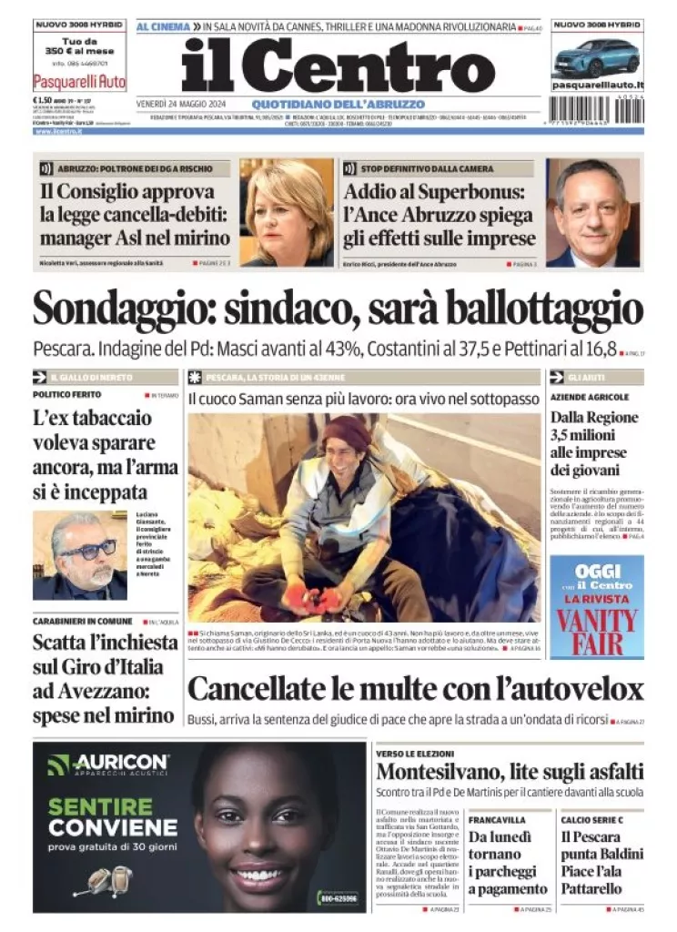 Prima-pagina-il centro-oggi-edizione-del-2024-05-24